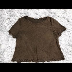 brown faux suede blouse